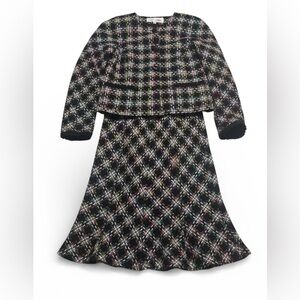 Sara Campbell Black Multicolor Tweed Skirt and Jacket Set Size 4